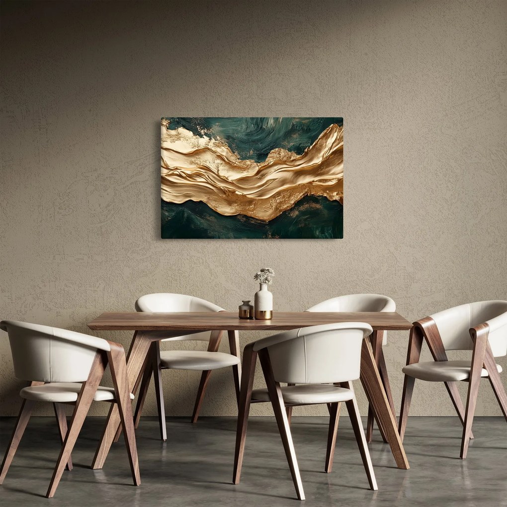 Kép - Zöld absztrakció arannyal II. (90x60 cm)