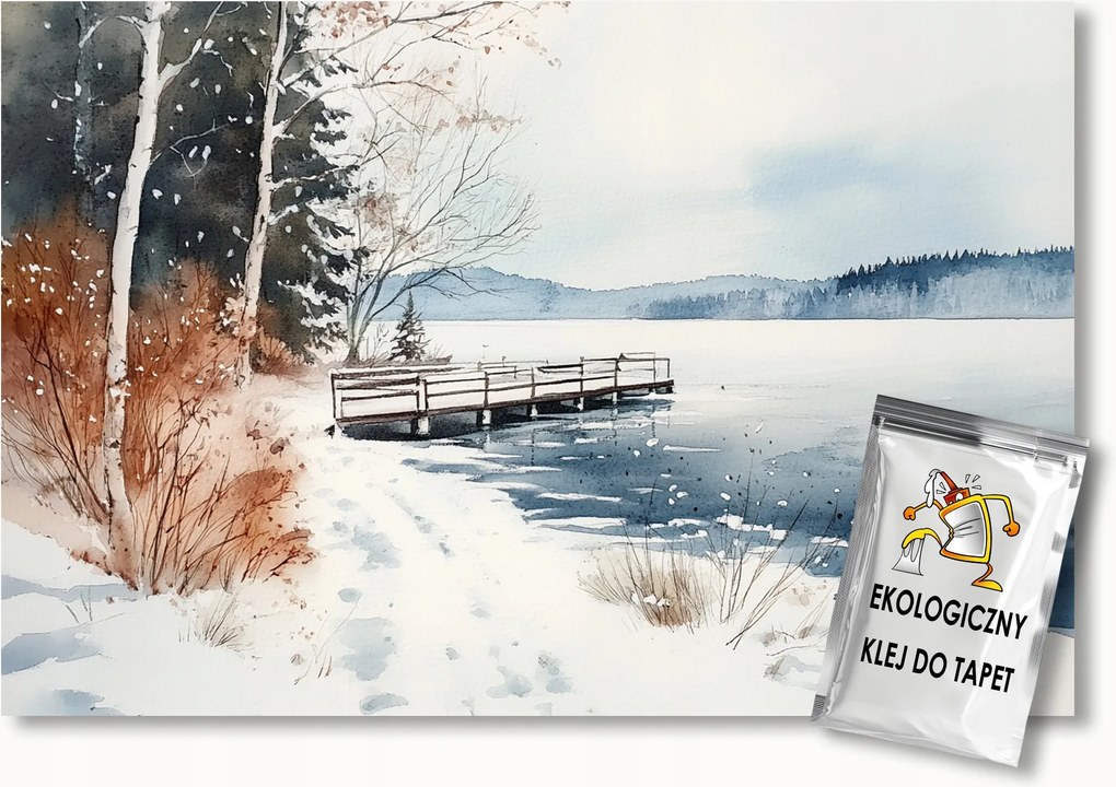 Fotótapéta Flizelina Tájkép Tél Hó Tó Móló Híd 100x75 ragasztó