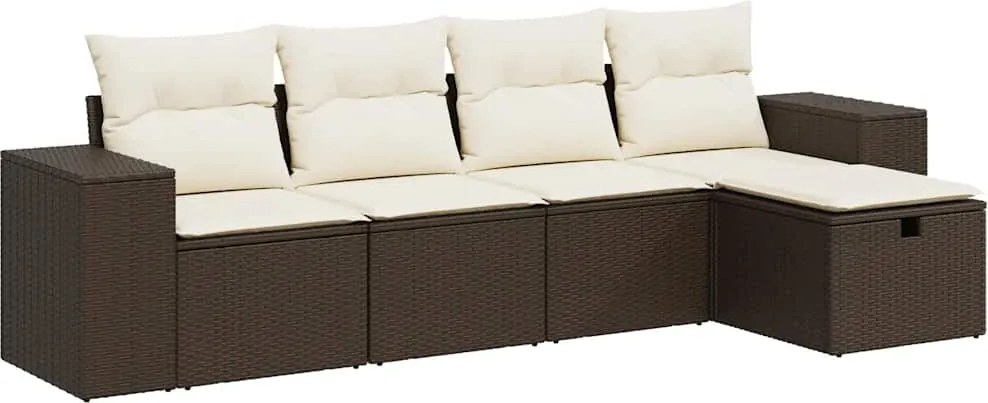 vidaXL 5 részes barna polyrattan kerti ülőgarnitúra párnával