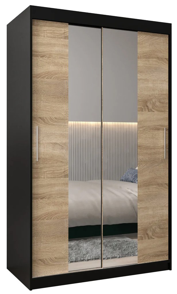Ruhásszekrény 120 cm Toki 1 (matt fekete + szonoma tölgy). 1064894