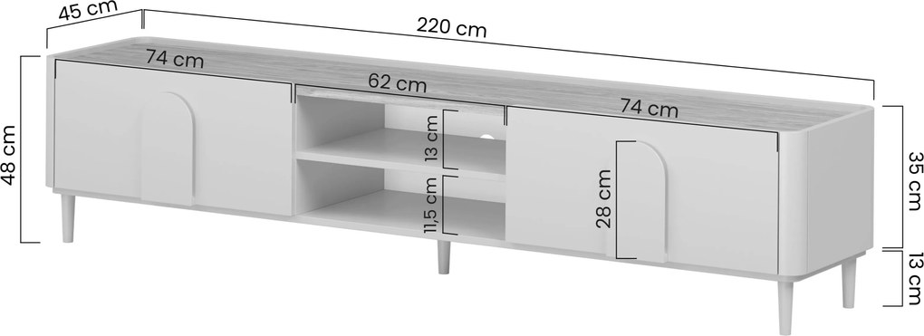 Amilio fiókos lábas TV szekrény 220 cm - kasmír / olajozott tölgy / kasmír fogantyúk