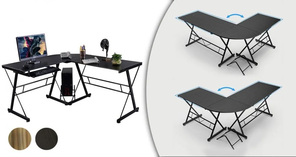 L alakú irodai asztal (fekete színben)