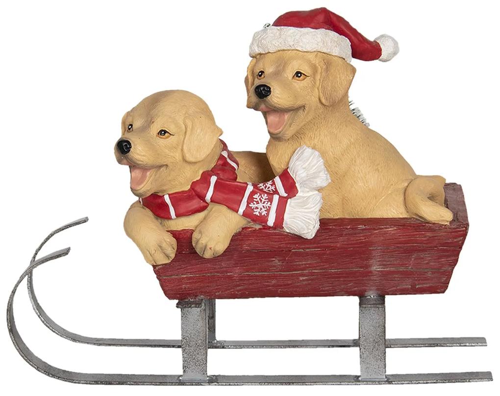 Kiskutyák szánkón LED karácsonyi nosztalgikus dekoráció figura