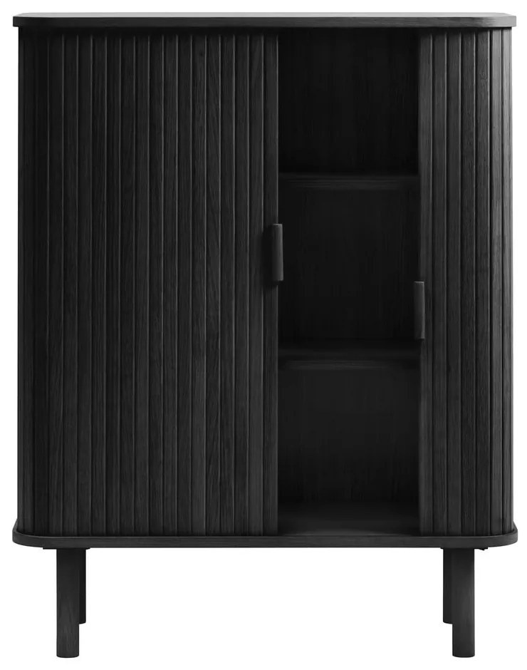 Fekete szekrény tolóajtóval, tölgyfa dekorral 113x90 cm Cavo – Unique Furniture