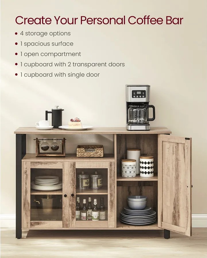 Tárolószekrény 3 ajtóval, ipari stílus, tevebarna és tintafekete színben