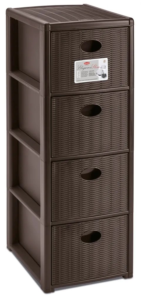 STEFANPLAST Tároló polc Elegance Slim, 4 fiókos, barna