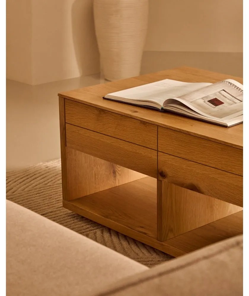 Natúr színű dohányzóasztal tölgyfa dekorral 60x140 cm Alguema – Kave Home