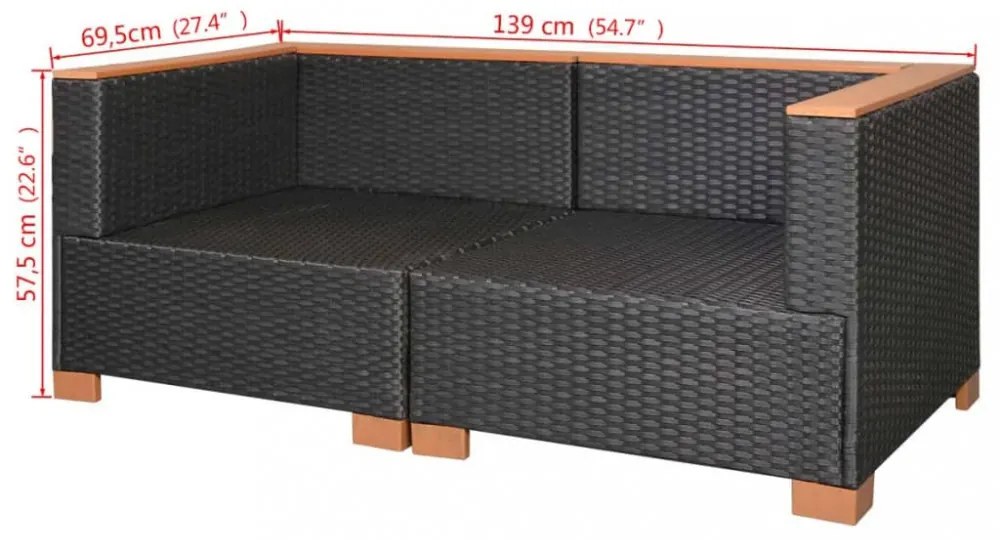fekete polyrattan kerti kanapé