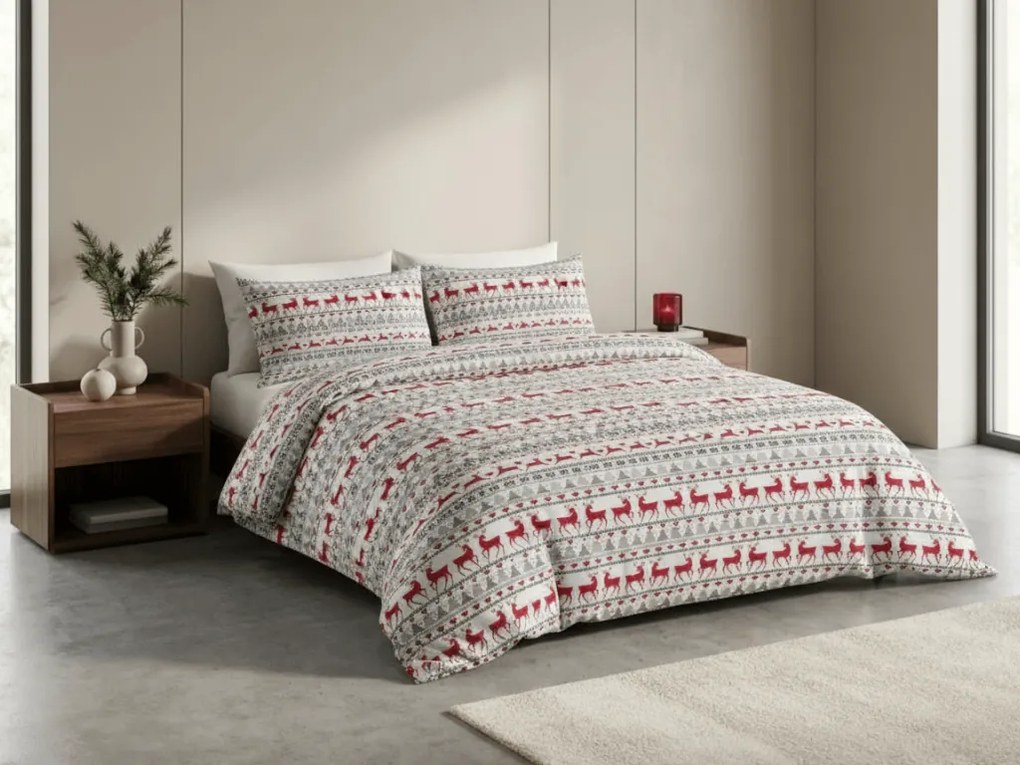 Flanel ágynemű DEER DREAMS fehér Ágyneműhuzat mérete: 2 db 70 x 90 cm | 200 x 220 cm