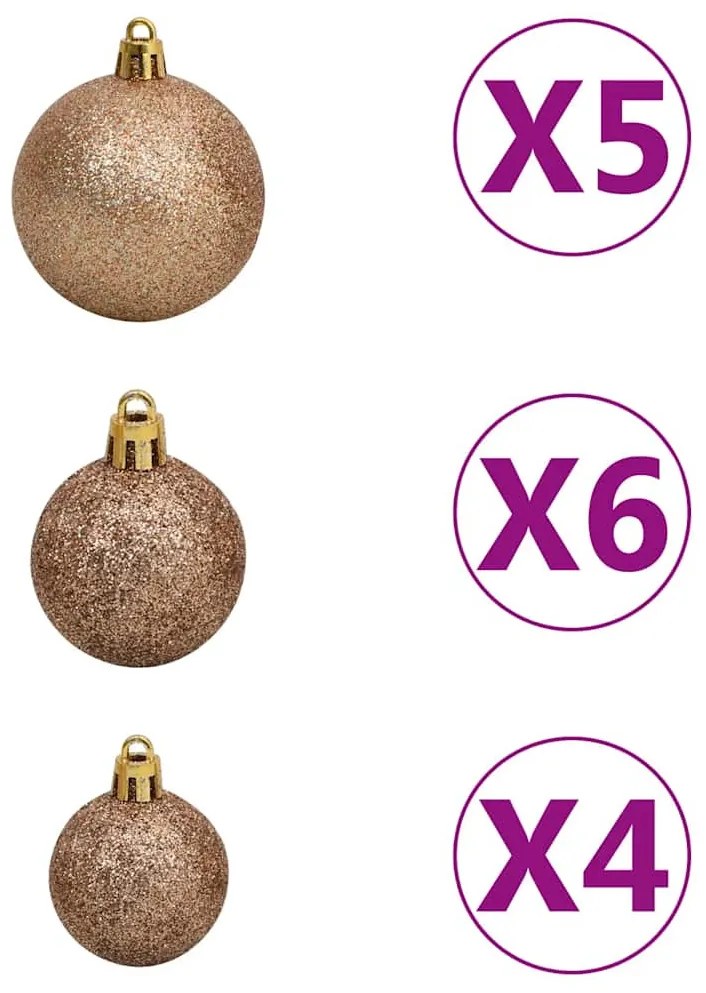 műkarácsonyfa 150 LED-del, gömbszettel és hópehellyel 150 cm