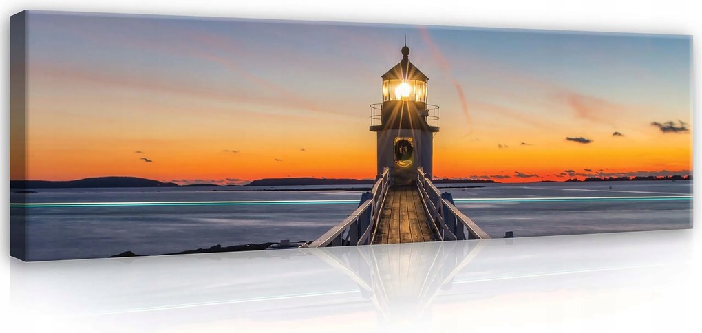 Vászonkép 145x45 Világítótorony tenger naplemente nyugalom tengeri tájkép