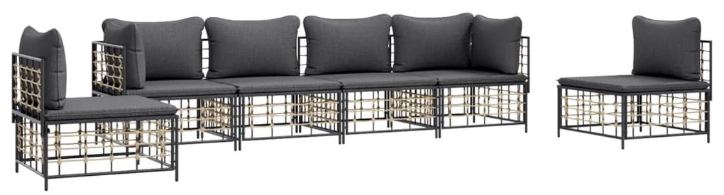 6 részes antracitszürke polyrattan kerti ülőgarnitúra párnákkal