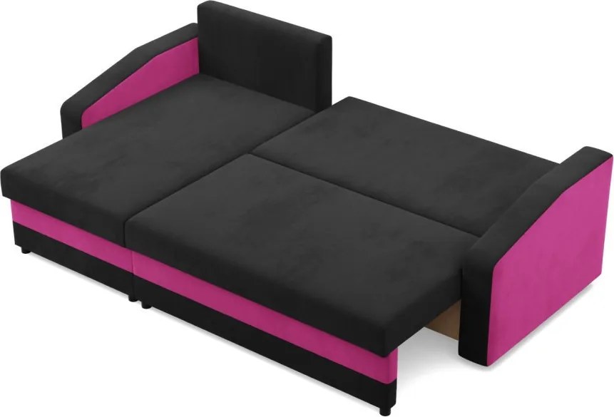 Hewlet sarokkanapé, 2 ágyneműtartóval, szövet anyag, univerzális oldal, bonell töltet, fekete - rózsaszín