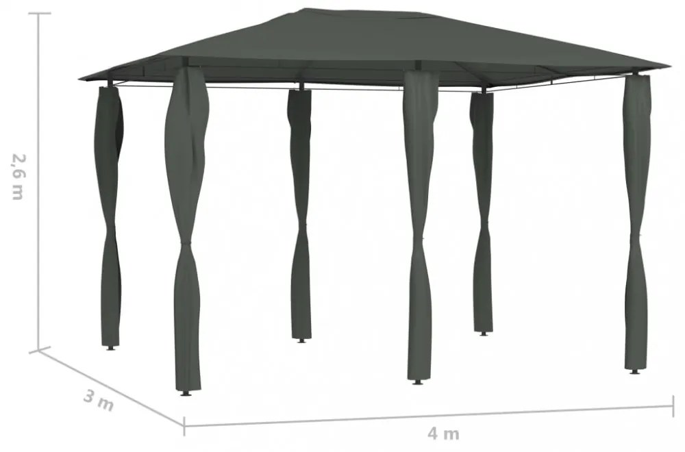 antracitszürke pavilon oszlop takarókkal 3 x 4 x 2,6 m 160 g/m²