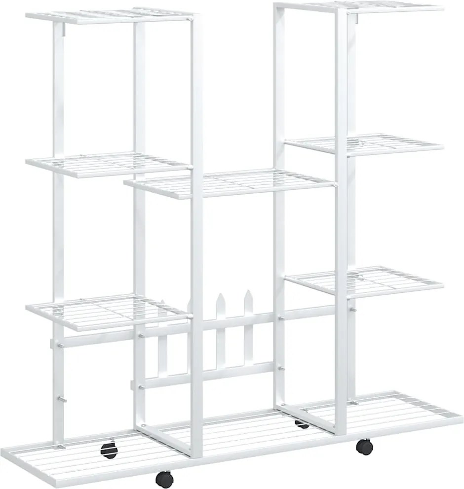 vidaXL fehér vas virágtartó állvány kerekekkel 94,5 x 24,5 x 91,5 cm