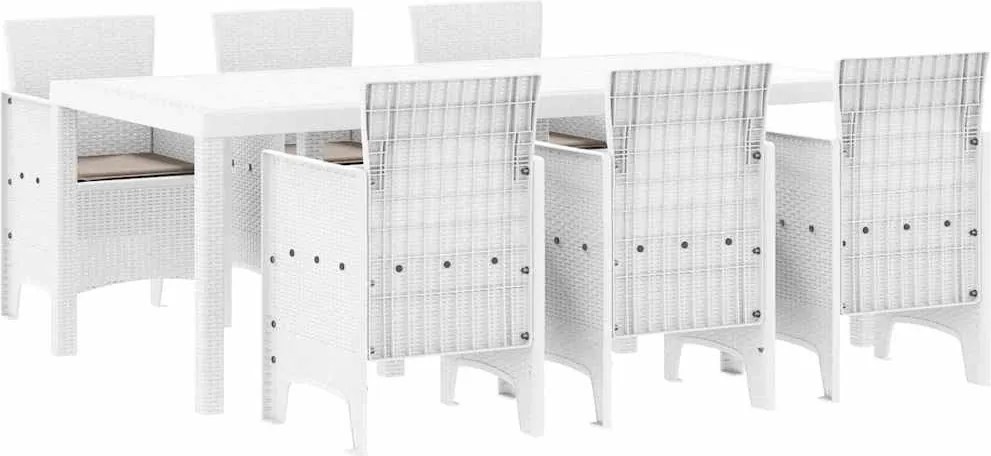 vidaXL Kert étkező szett 7 pcs Fehér Polipropilén