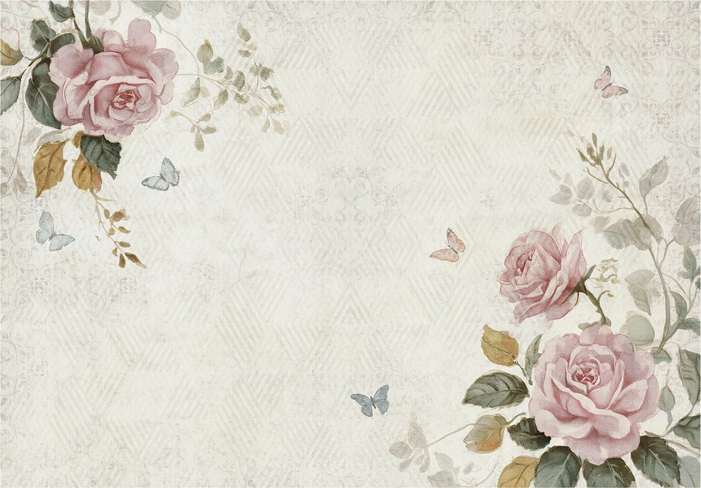 Fotótapéta Virágok Rózsák Beton Bézs Tapéta Hálószoba Nappali 416x254