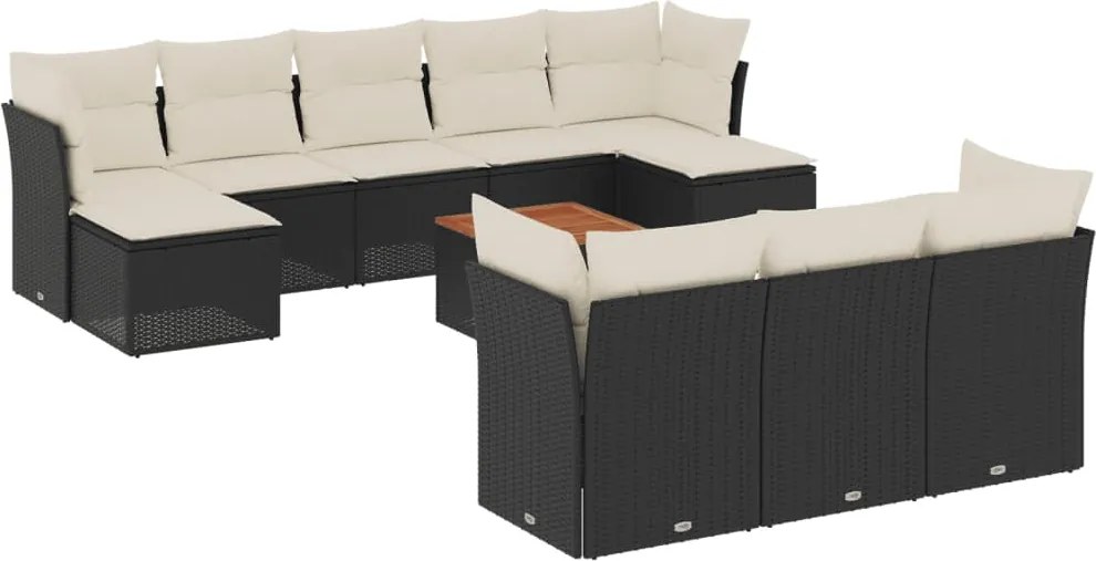 vidaXL 11 részes fekete polyrattan kerti ülőgarnitúra párnákkal