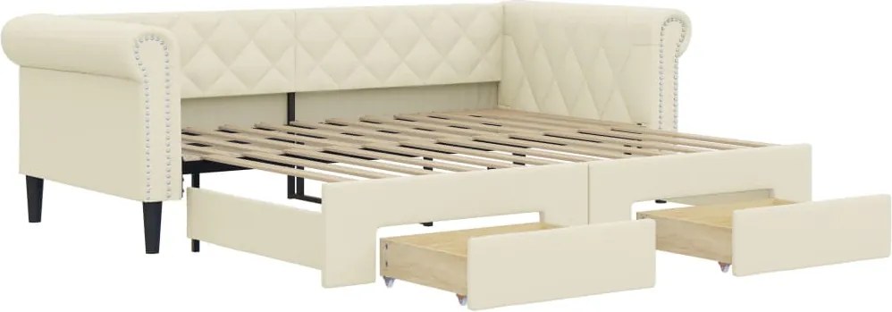 vidaXL krémszínű kihúzható műbőr heverő fiókkal 90 x 200 cm