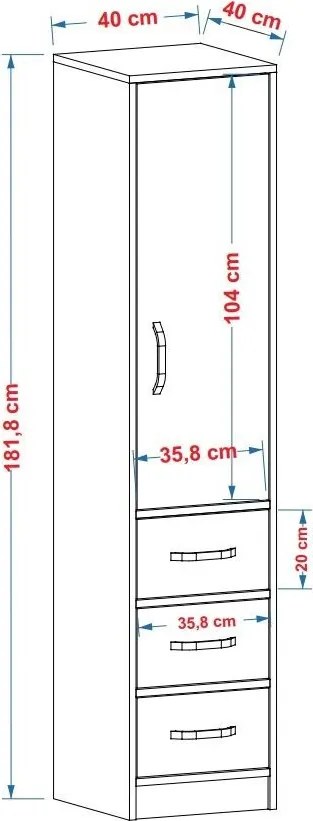 Modera konyhaszekrény, zafír tölgy-fehér, 40 cm