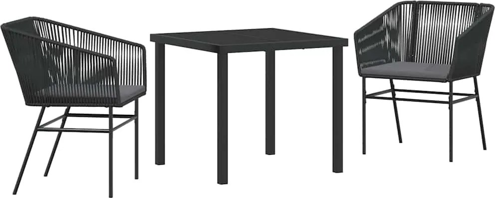 vidaXL Kert étkező szett párnával 3 pcs Fekete Porszórt acél