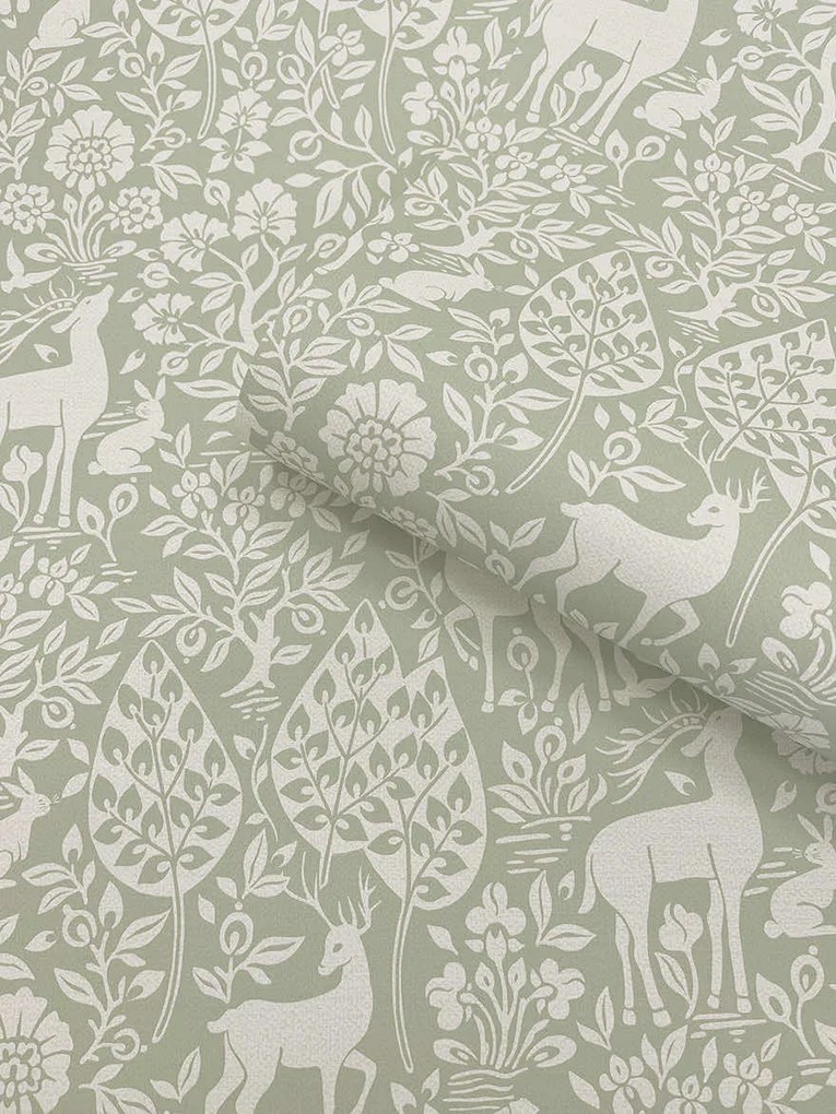Holden Decor Imaginarium 3 Deer Woods zöld állatos papír tapéta – 14160