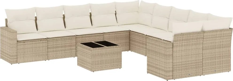 vidaXL 11 részes bézs polyrattan kerti ülőgarnitúra párnákkal