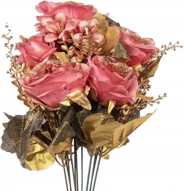 Rózsaszín műcsokor arany díszítéssel 50 cm