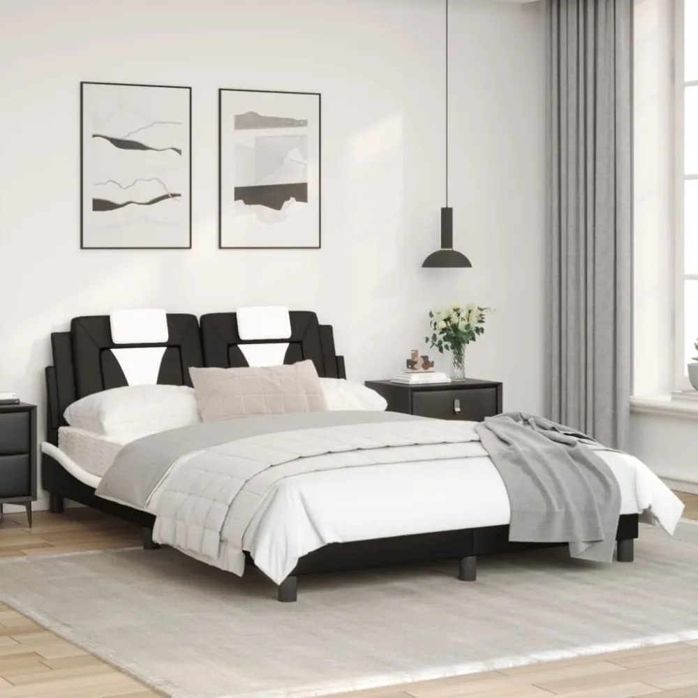 fekete és fehér műbőr ágykeret LED-világítással 120 x 200 cm