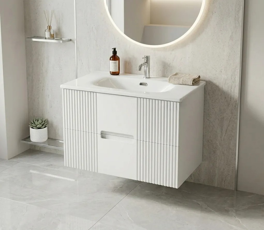 TMP MODENA 75 fali függesztett fürdőszobabútor - SKY E-8099-75 porcelán mosdóval - 75 x 46 cm