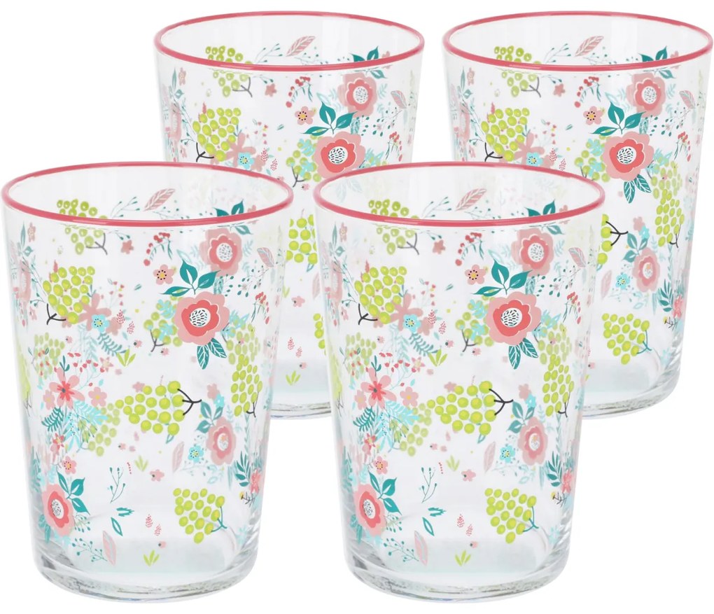 Flowers & Fruits 4 db-os pohárkészlet 510 ml, rózsaszín