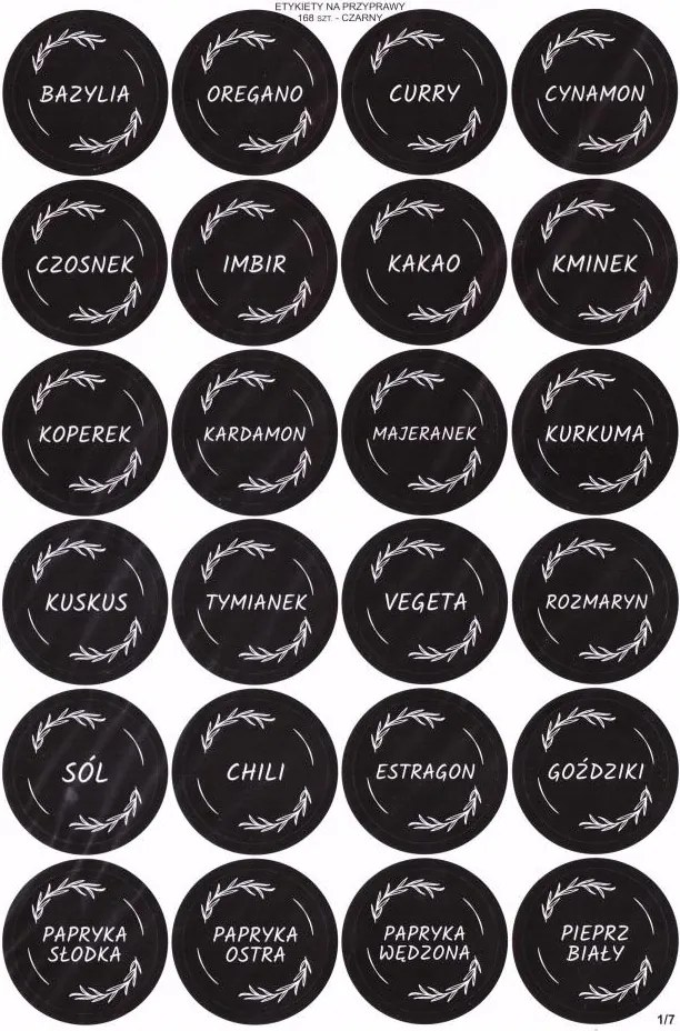 Fűszertartó Matricák Befőttes Üvegek Aláírt Készlet 168DB Fekete