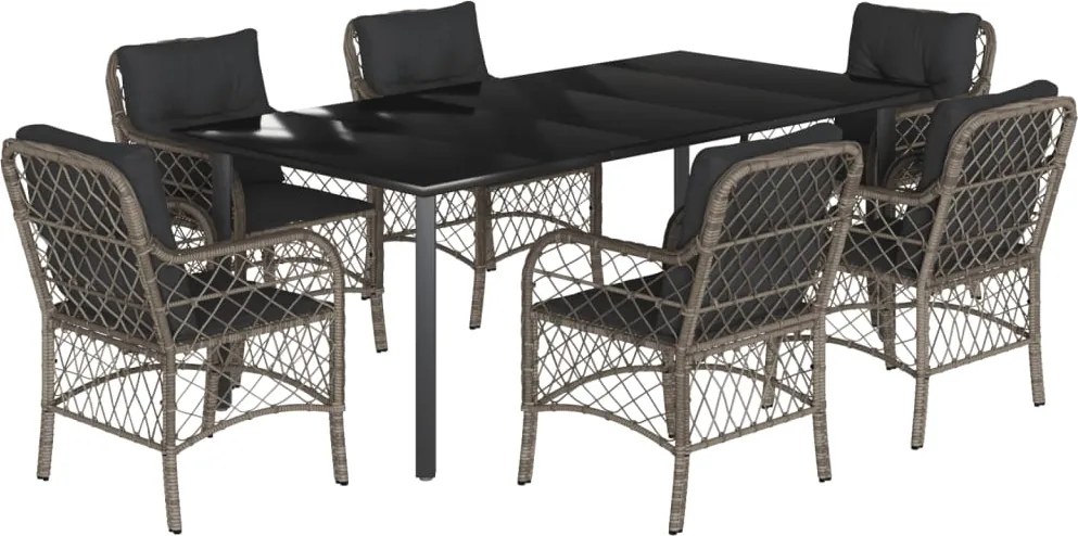 vidaXL 7 részes szürke polyrattan kerti étkezőgarnitúra párnával