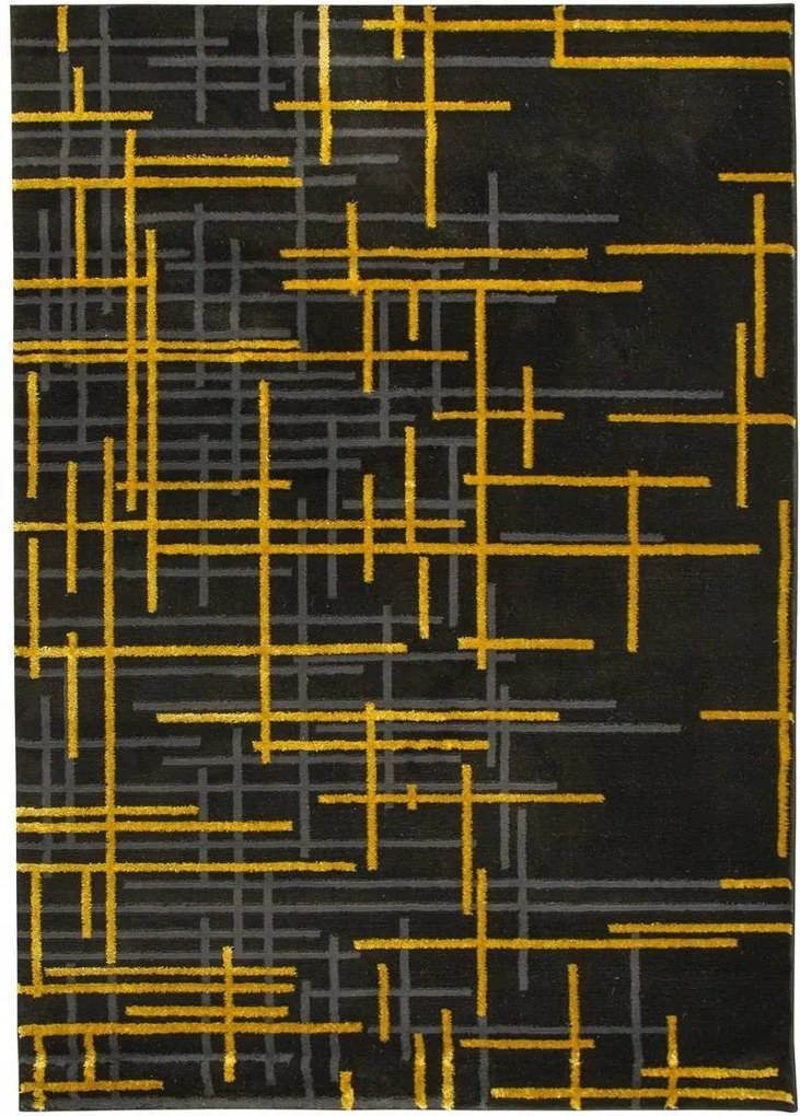 140x190 cm Puha Szőnyeg Festival Vonalak Fekete Arany