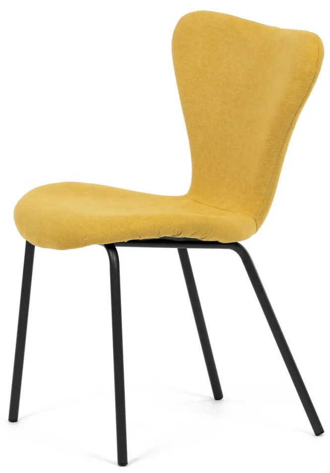 Scaun de sufragerie, material galben, picioare metalice negre