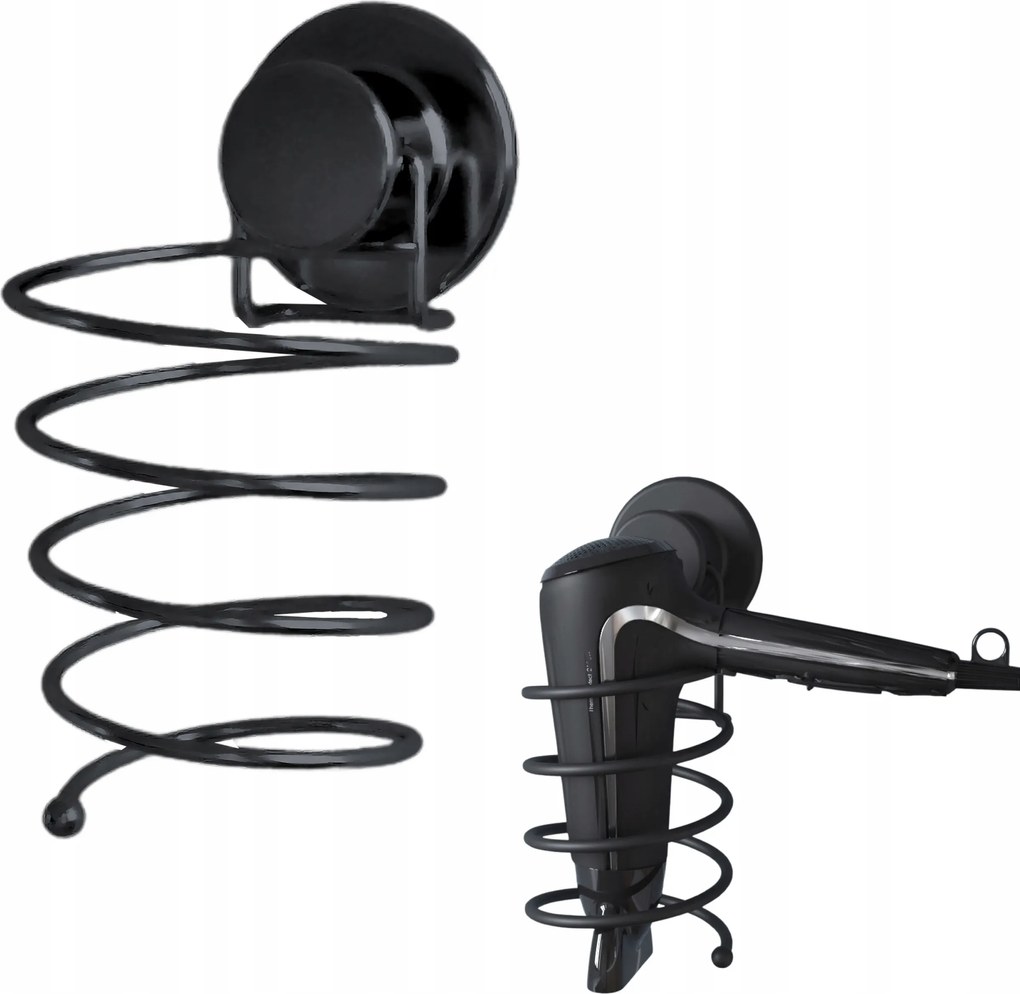 Akasztós Hajszárító Tartó Fekete Fém Fali Fürdőszoba