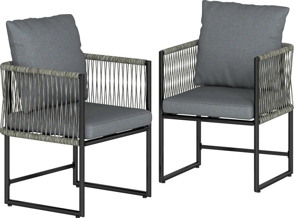 Outsunny 2 darab időjárásálló kerti szék — porfestett acélváz, PE rattan, párnákkal, kar- és háttámlával, teherbírás 120 kg | Aosom