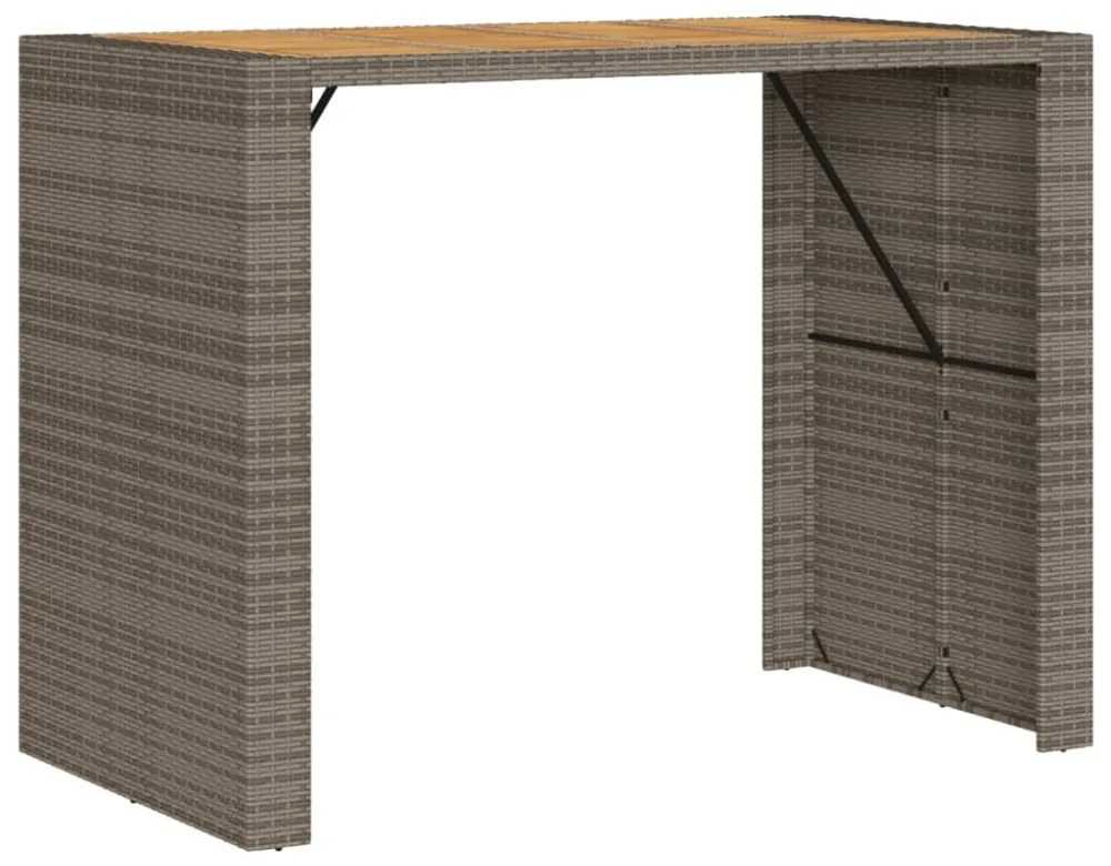 szürke polyrattan kerti bárasztal akácfa lappal 145x80x110 cm