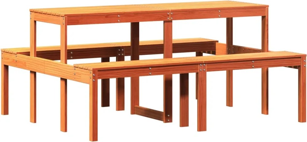 vidaXL viaszbarna tömör fenyőfa piknik asztal 160 x 134 x 75 cm
