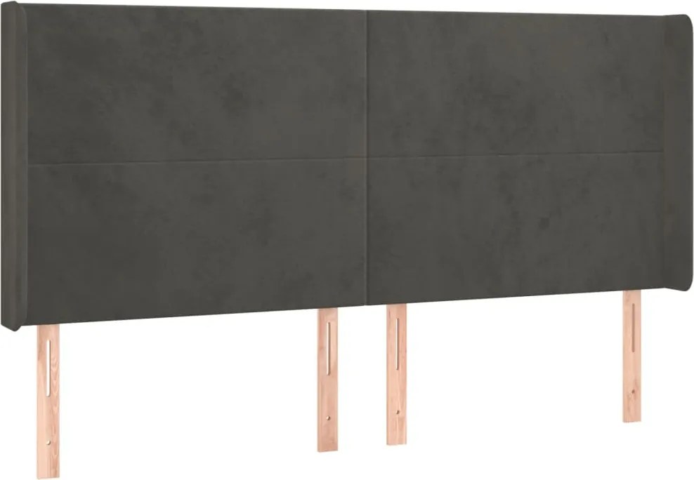 vidaXL sötétszürke bársony fejtámla szárnyakkal 183x16x118/128 cm