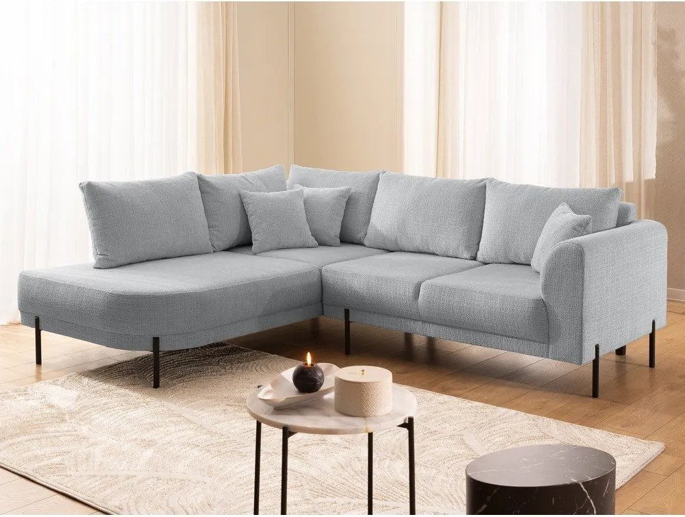 Világosszürke zsenília sarokkanapé (bal oldali-L alakú) Mauris – Ropez