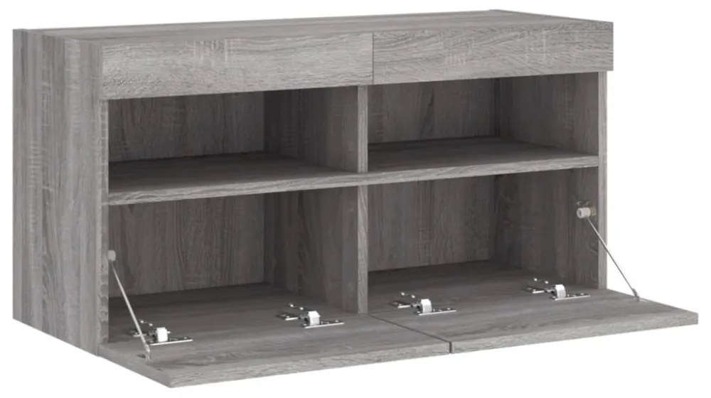 szürke sonoma színű fali TV-szekrény LED-del 80 x 30 x 40 cm