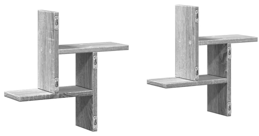 2 db szürke sonoma színű szerelt fa fali polc 38 x 12 x 38 cm