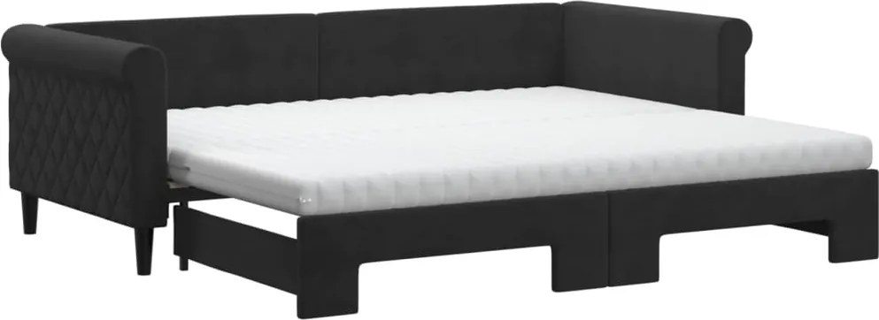 vidaXL fekete kihúzható bársony heverő matraccal 90 x 200 cm