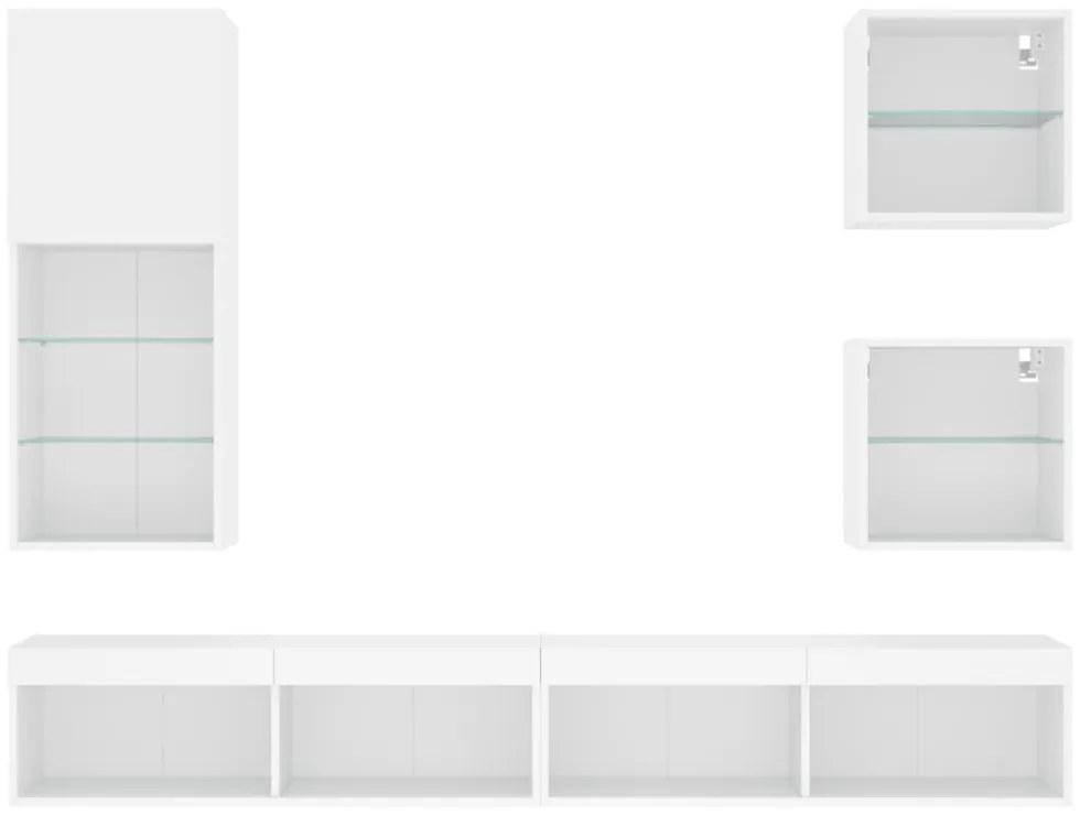 vidaXL 5 darab fehér szerelt fa fali TV-bútor LED-del