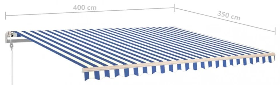 kék és fehér kézzel kihúzható LED-es napellenző 4 x 3,5 m