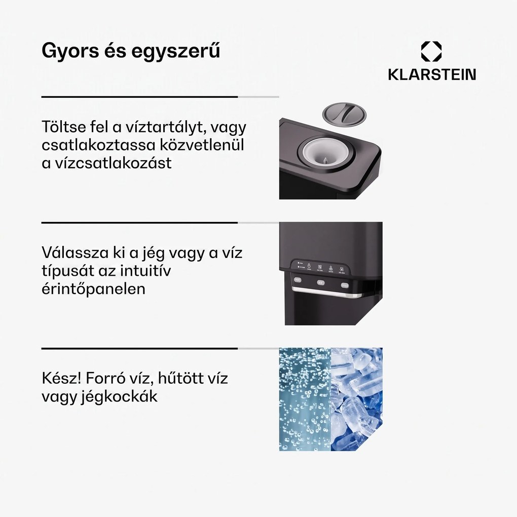 Klarstein Aqueous, jégkocka készítő 3 az 1-ben, jégkocka, 20 kg/24 h, vízadagoló: hideg és meleg