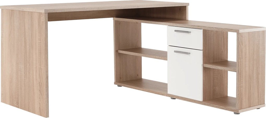 Sarok íróasztal, sonoma tölgy/fehér, NOE NEW