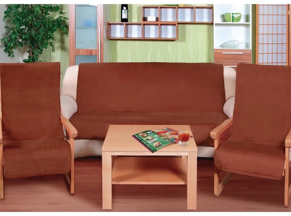 Ballatex Korall micro terra kanapétakaró szett barna, 150 x 200 cm, 2 db 65 x 150 cm