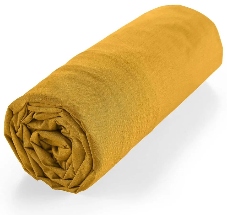 Sárga gumis bio pamut lepedő 180x200 cm Biolina – douceur d'intérieur